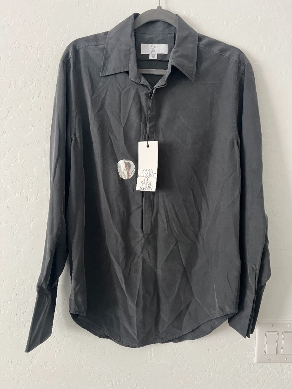 ZARA x Ludovic de Saint Sernin Silk Shirt Gray Size S NWT Designer Collab